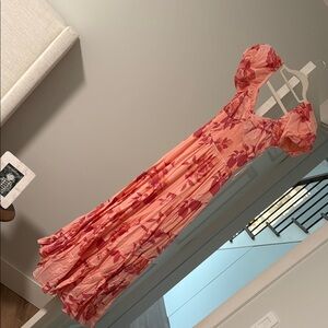 Free People SHORT SLEEVE SUNDRENCHED MAXI DRESS IN PINKY COMBO, Small